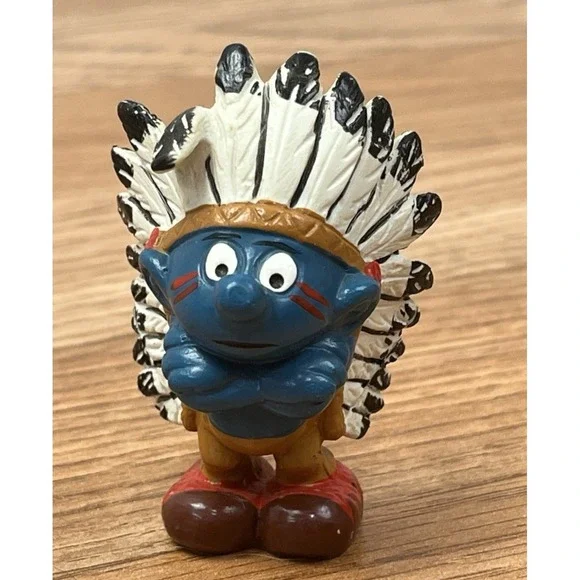 Schleich Smurf PVC Figure Indian Chief Vintage 1981 - Picture 1 of 6